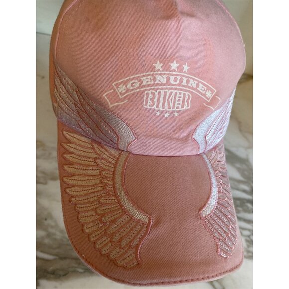 Genuine Biker Embroidered Pink Baseball Cap With Adjustable Strapback Moto - Picture 2 of 6